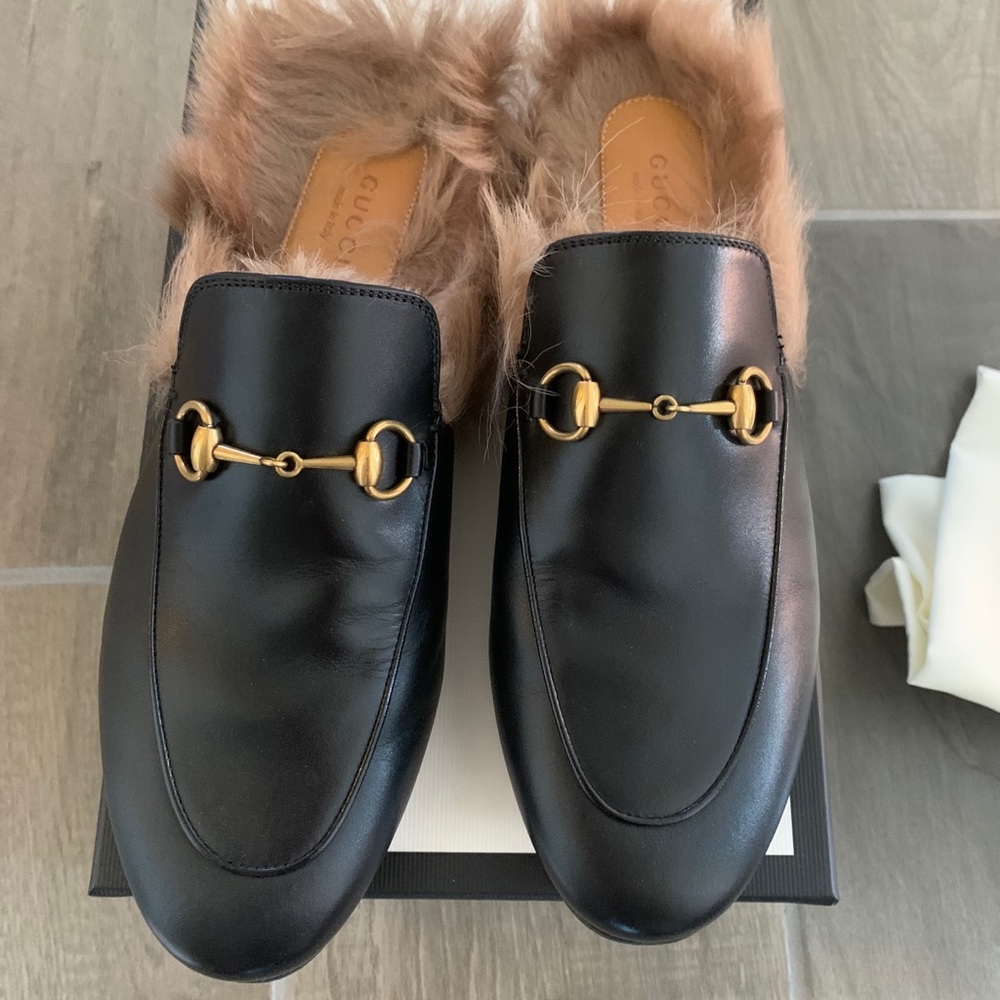 Gucci Princetown leather slipper with lamb wool